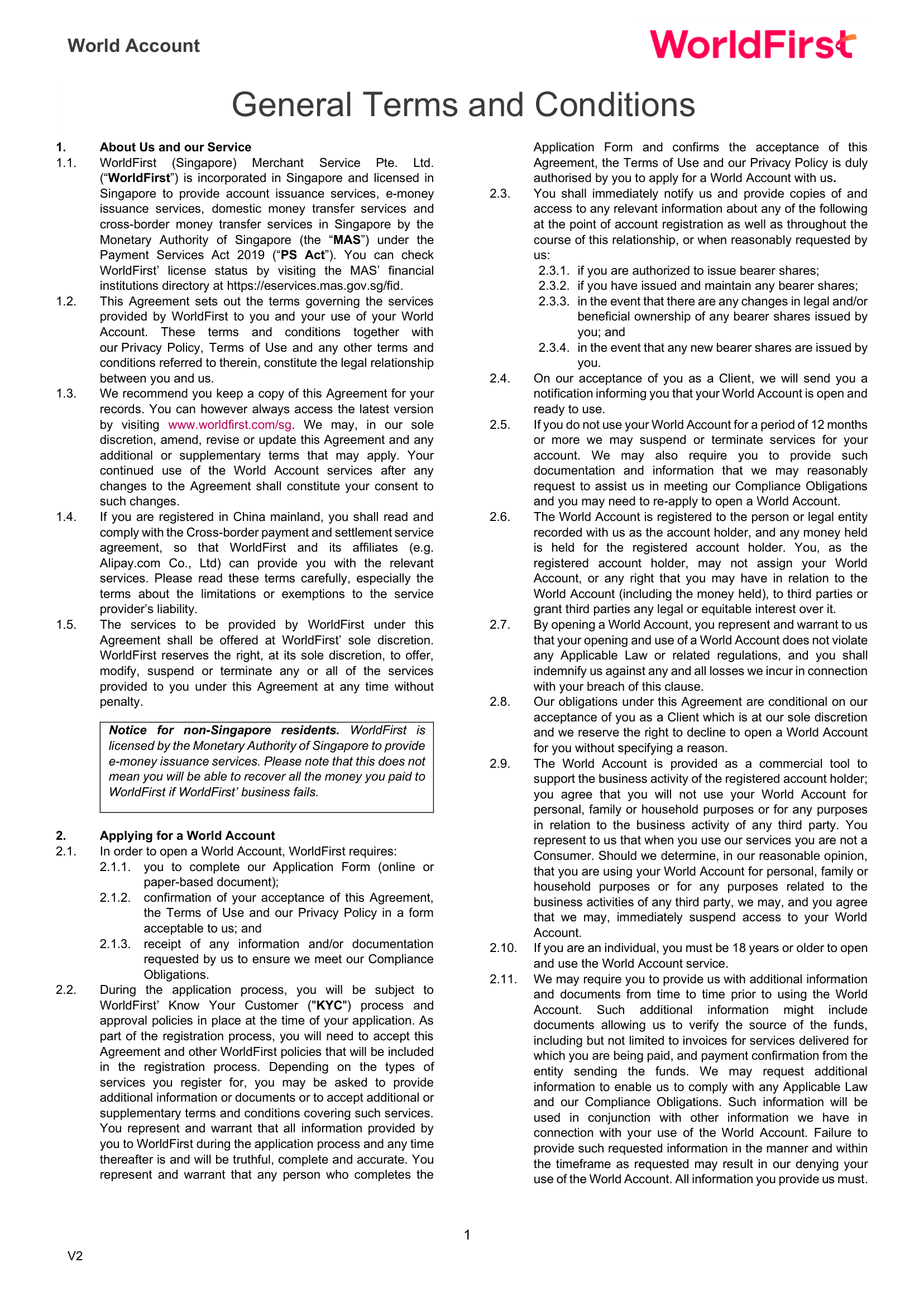 Terms and Conditions page 1